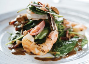 Warm Pecan Spinach Salad by Chef Justin Girourd. Chef and Owner of The French Press in Lafayette, Louisiana.